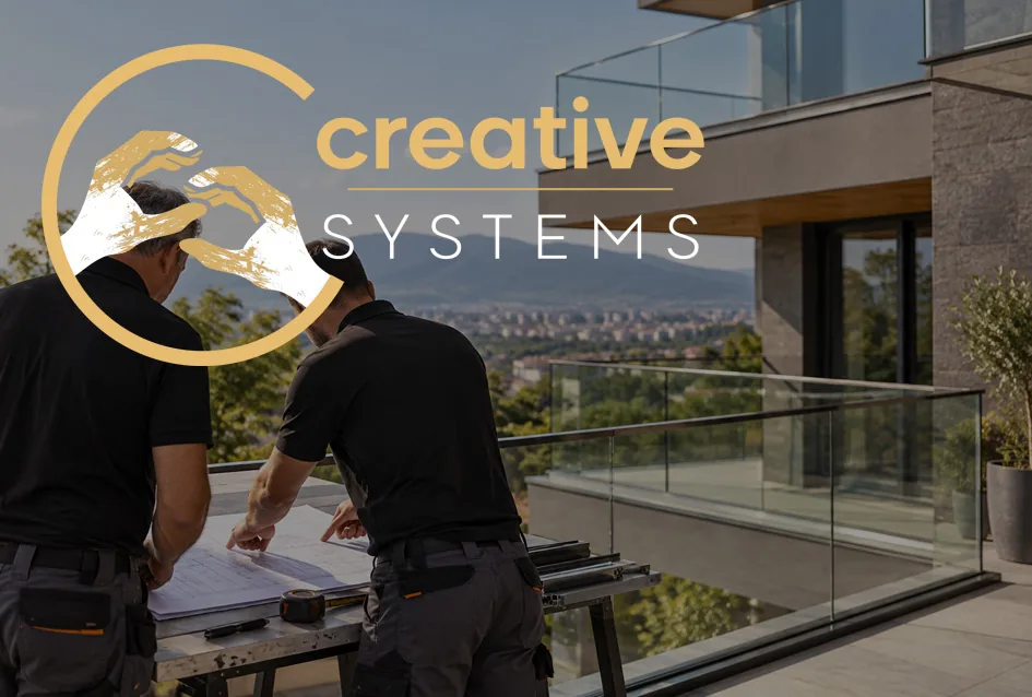Екипът на Creative Systems обсъжда проект за стъклен парапет на тераса с изглед към София